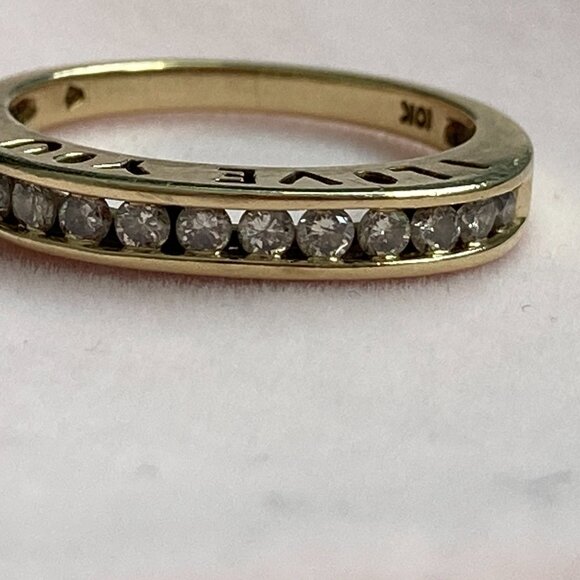 Elegant 10K Yellow Gold "I Love You" Chanel Diamond Band (0.40-0.50 CT) – Size 6 - Picture 8 of 17